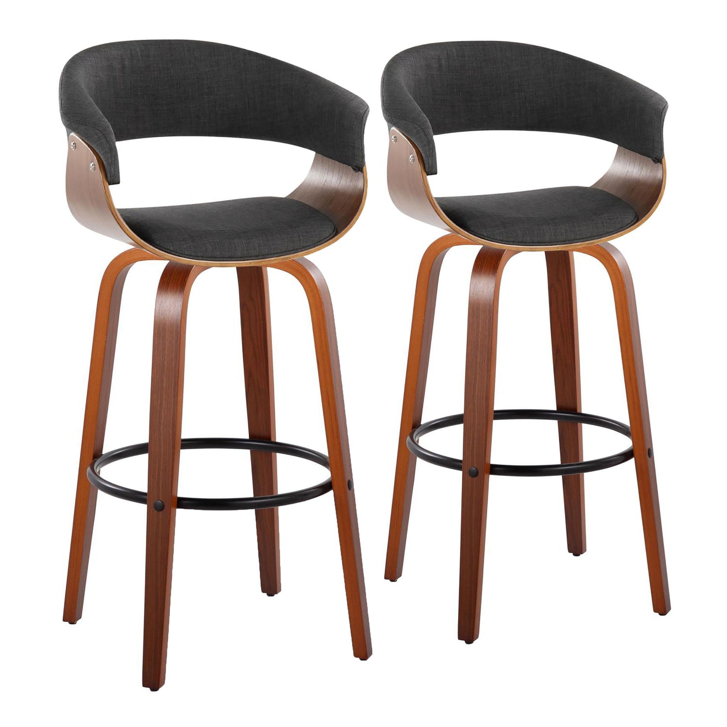Vintage Mod - Mid Century Modern Fixed Height Barstool With Swivel &amp; Round Footrest (Set of 2)