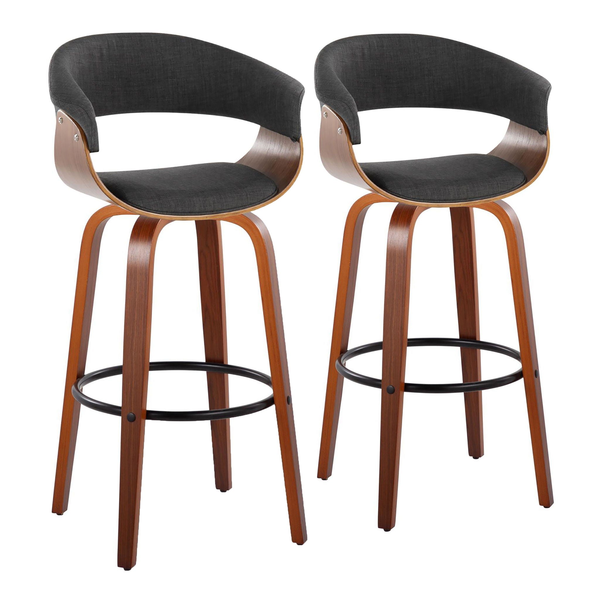 Vintage Mod - Mid Century Modern Fixed Height Barstool With Swivel &amp; Round Footrest (Set of 2)