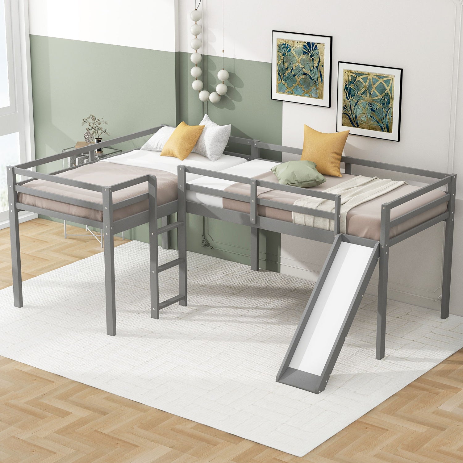 L Shaped Loft Bed With Ladder And Slide