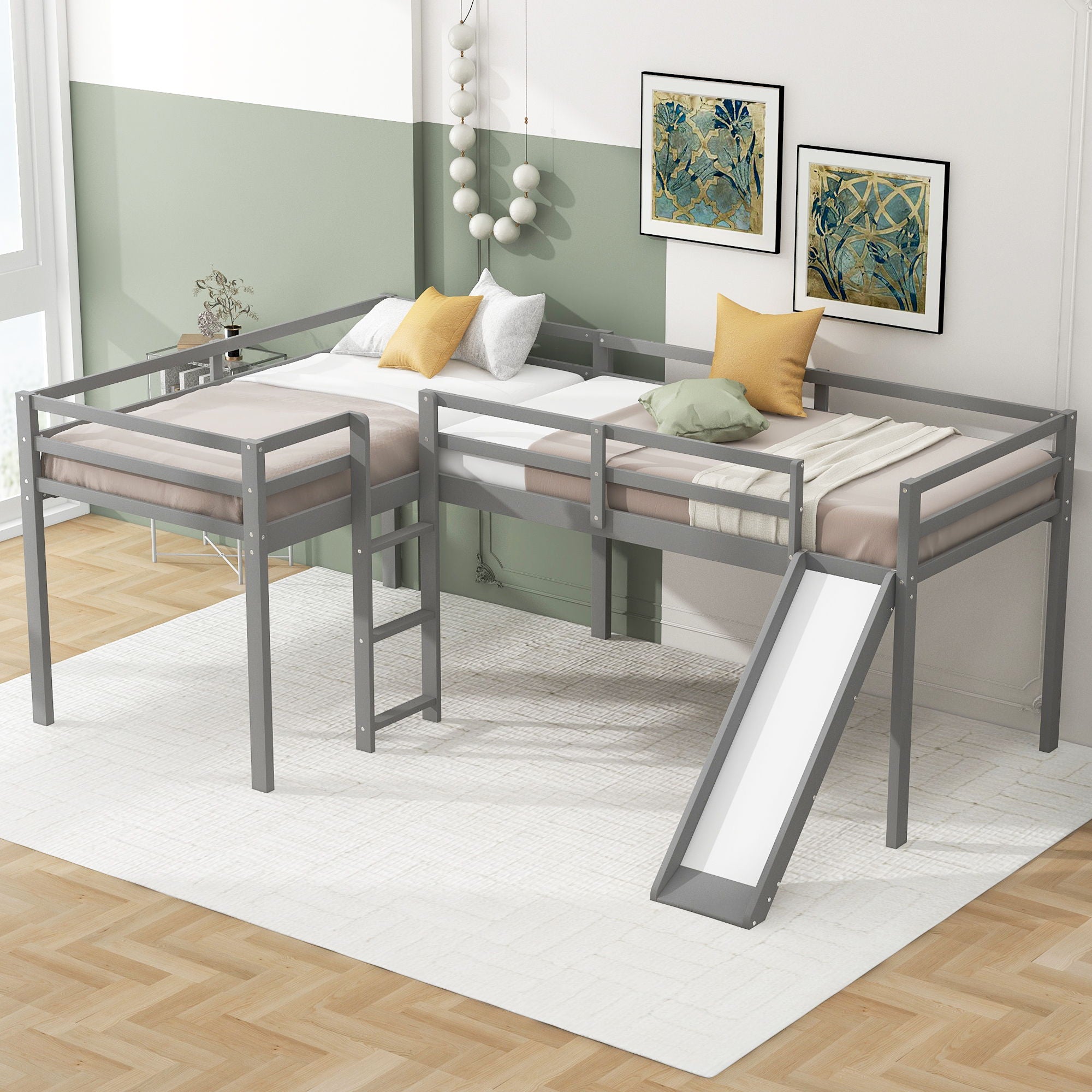 L Shaped Loft Bed With Ladder And Slide