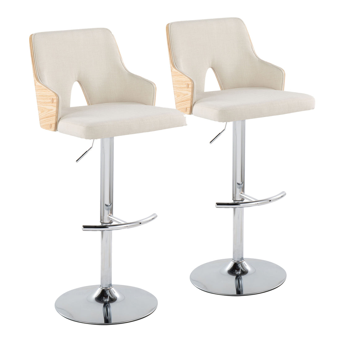 Stella - Contemporary Adjustable Barstool Stool With Swivel &amp; Rounded T Footrest (Set of 2)