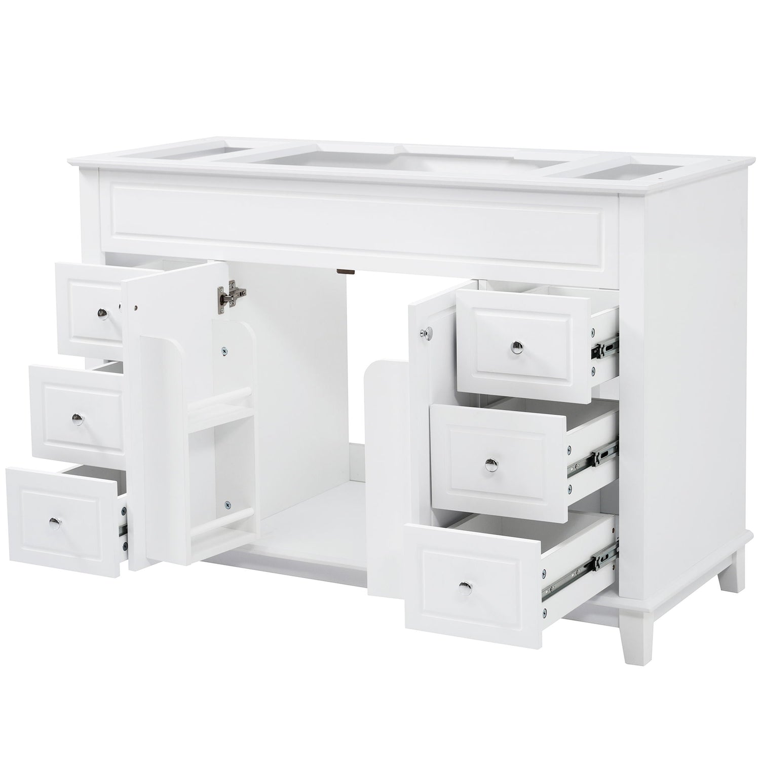 Bathroom Vanity Cabinet Only, 6 Soft Close Drawers &amp; Double Doors With 2 Tier Shelves - White