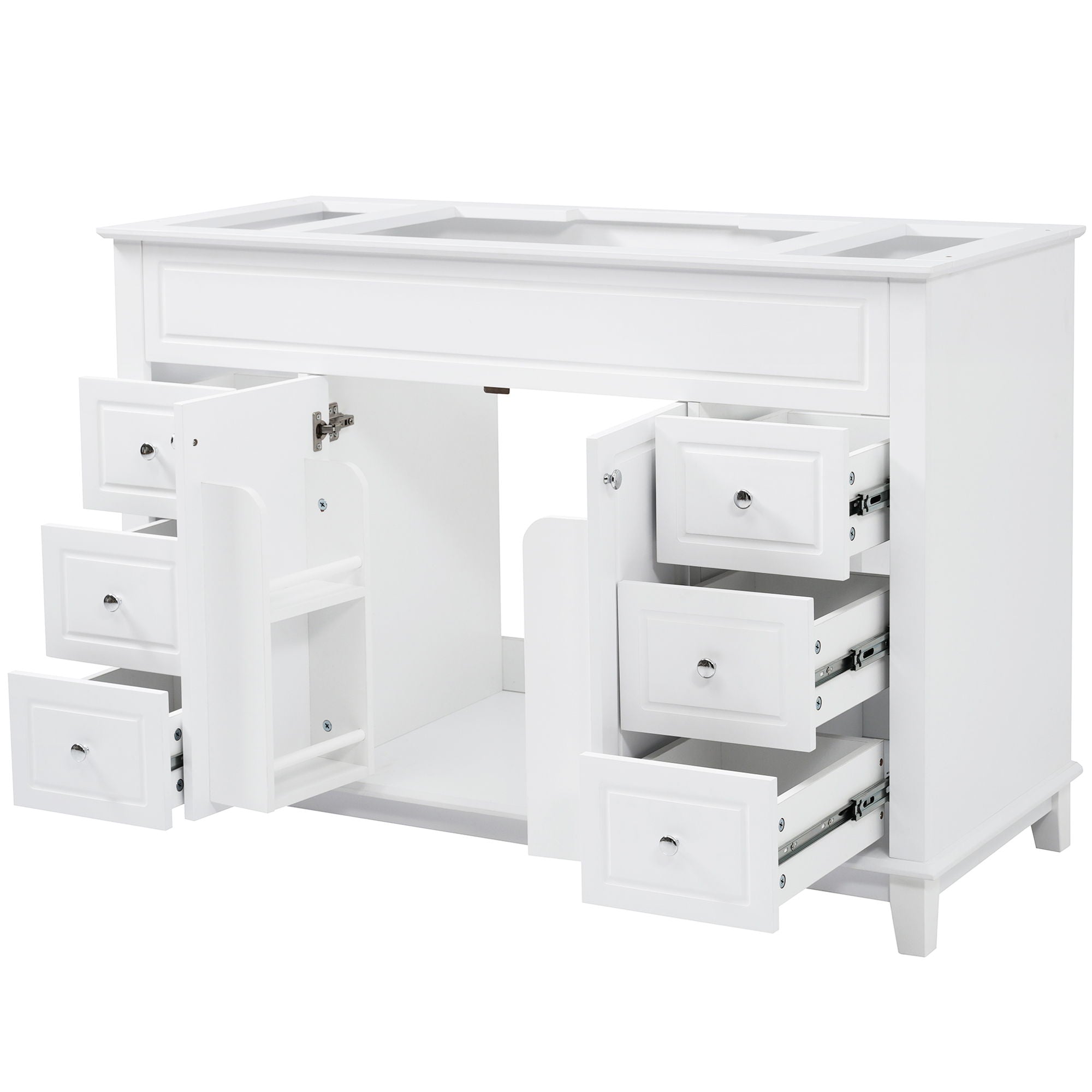Bathroom Vanity Cabinet Only, 6 Soft Close Drawers &amp; Double Doors With 2 Tier Shelves - White