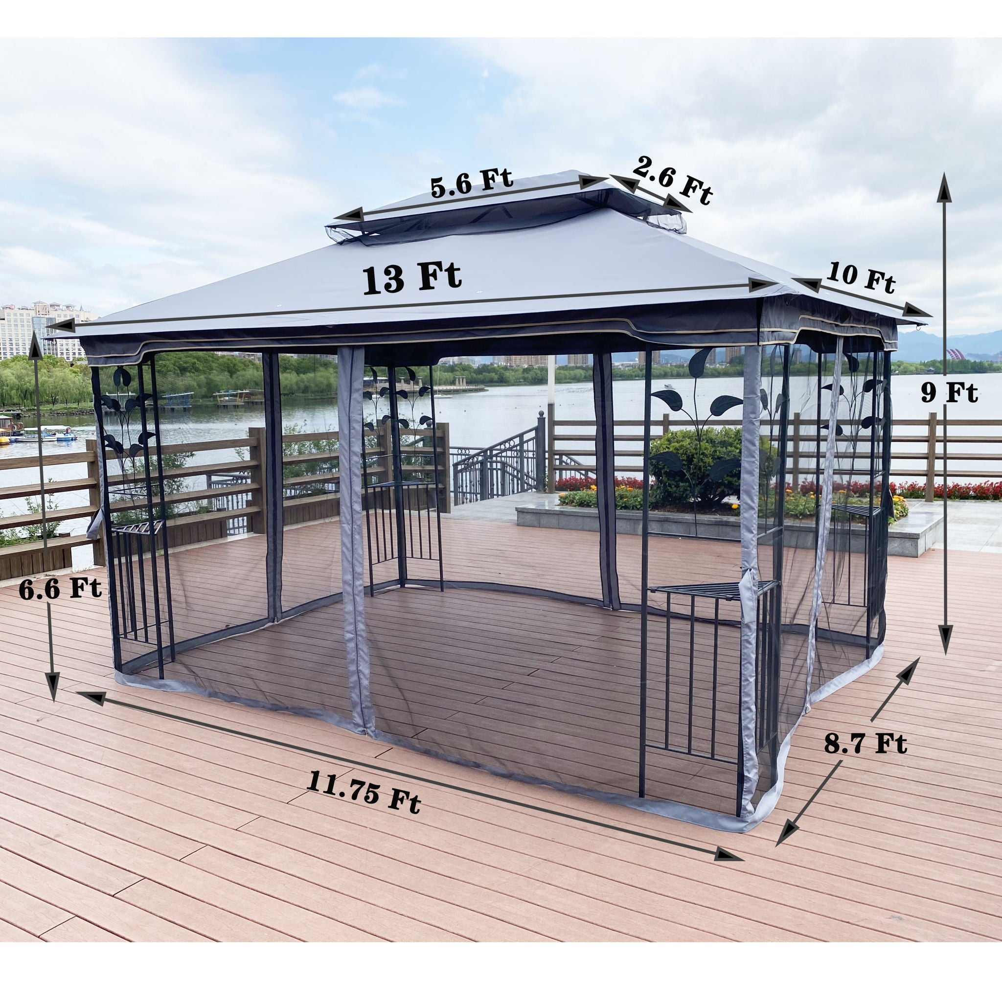 Outdoor Patio Gazebo Canopy Tent With Ventilated Double Roof And Mosquito Net (Detachable Mesh Screen On All Sides), Suitable For Lawn, Garden, Backyard And Deck - Gray