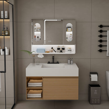 Wall Mounted Bathroom Mirror Cabinet With LED Lights, Anti Fog &amp; Explosion Proof, Touch Control Medicine Cabinet, 3 Color Lighting - White