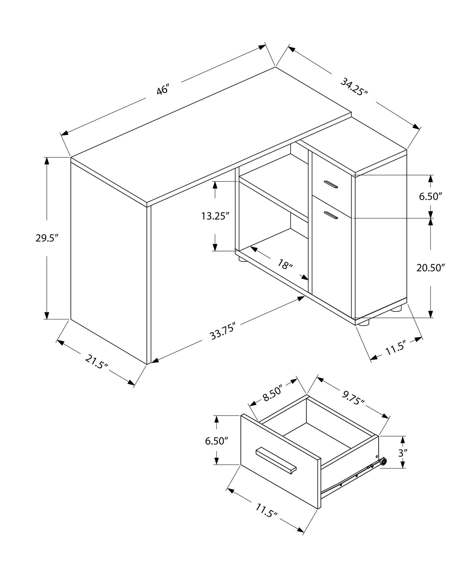 Computer Desk, Home Office, Corner, Storage Drawers, L Shape, Contemporary &amp; Modern