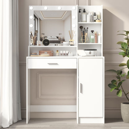 Vanity Desk With Mirror &amp; Light, Large Drawer Three Level Storage Dresser, 3 Lighting Modes Adjustable Brightness, Bedroom Dressing Table