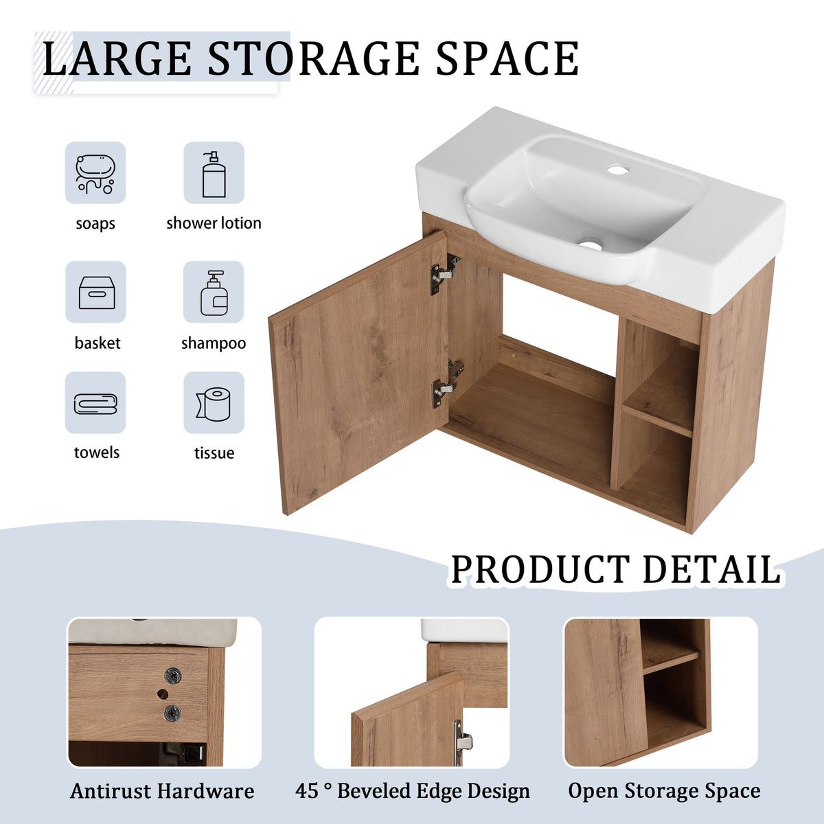 Wall Mounted Bathroom Vanity &amp; Sink &amp; Soft Close Door