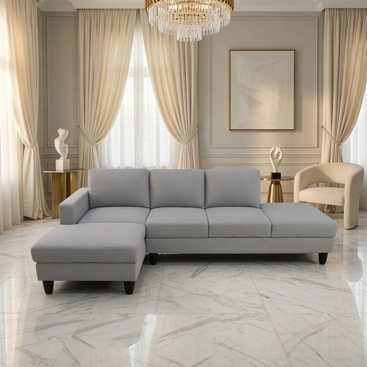 L - Shaped Sectional Sofa With Chaise &amp; Ottoman