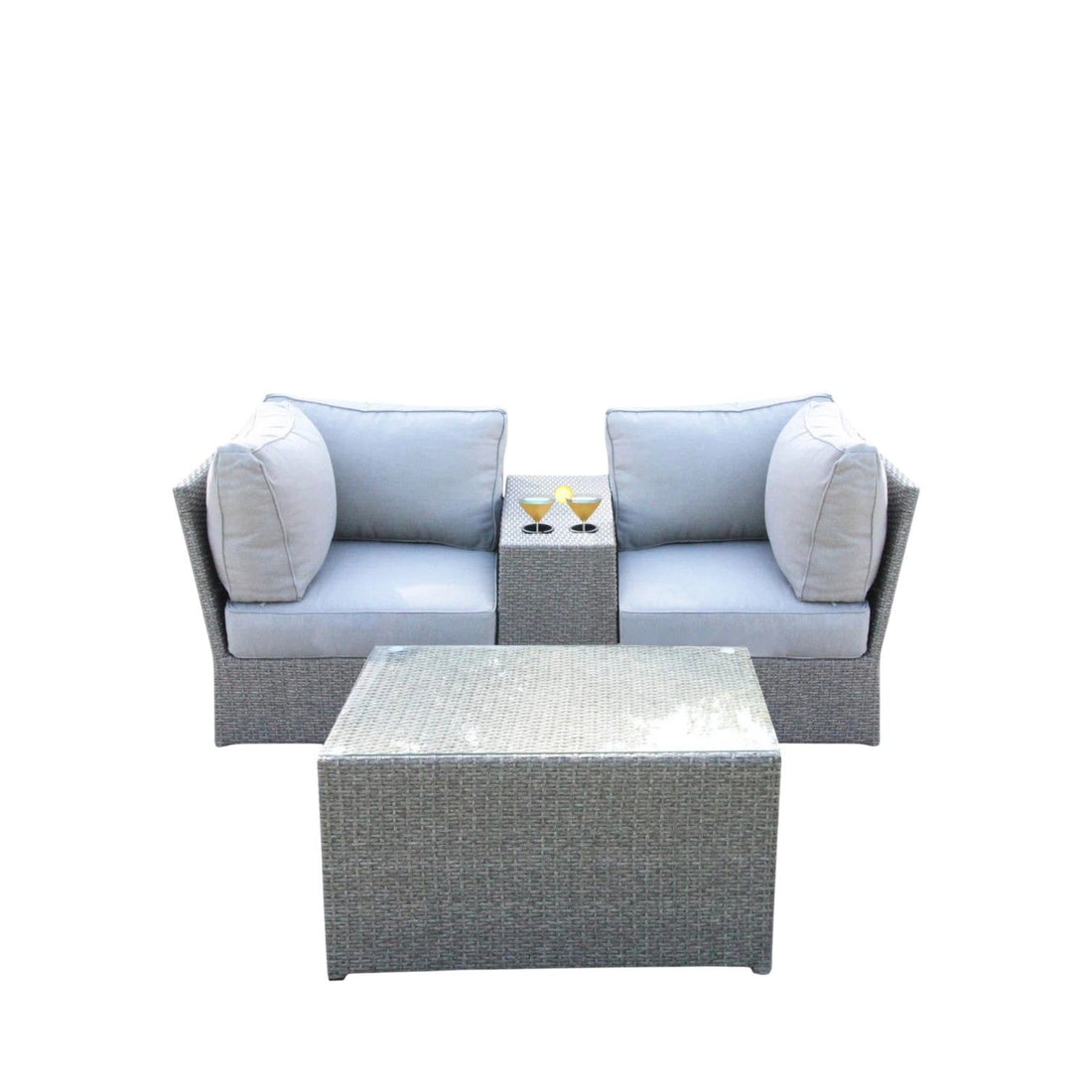 2 Person Wicker Seating Set With Cushions And Glass Top Table - Gray Mix