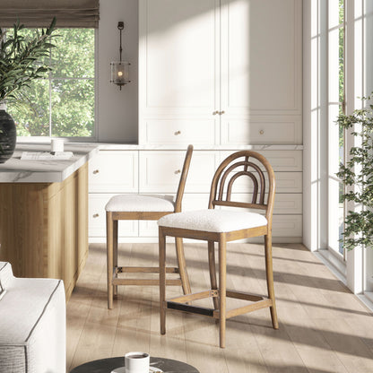Leon - Arched Back &amp; Upholstered Counter Stool (Set of 2) - Ivory White