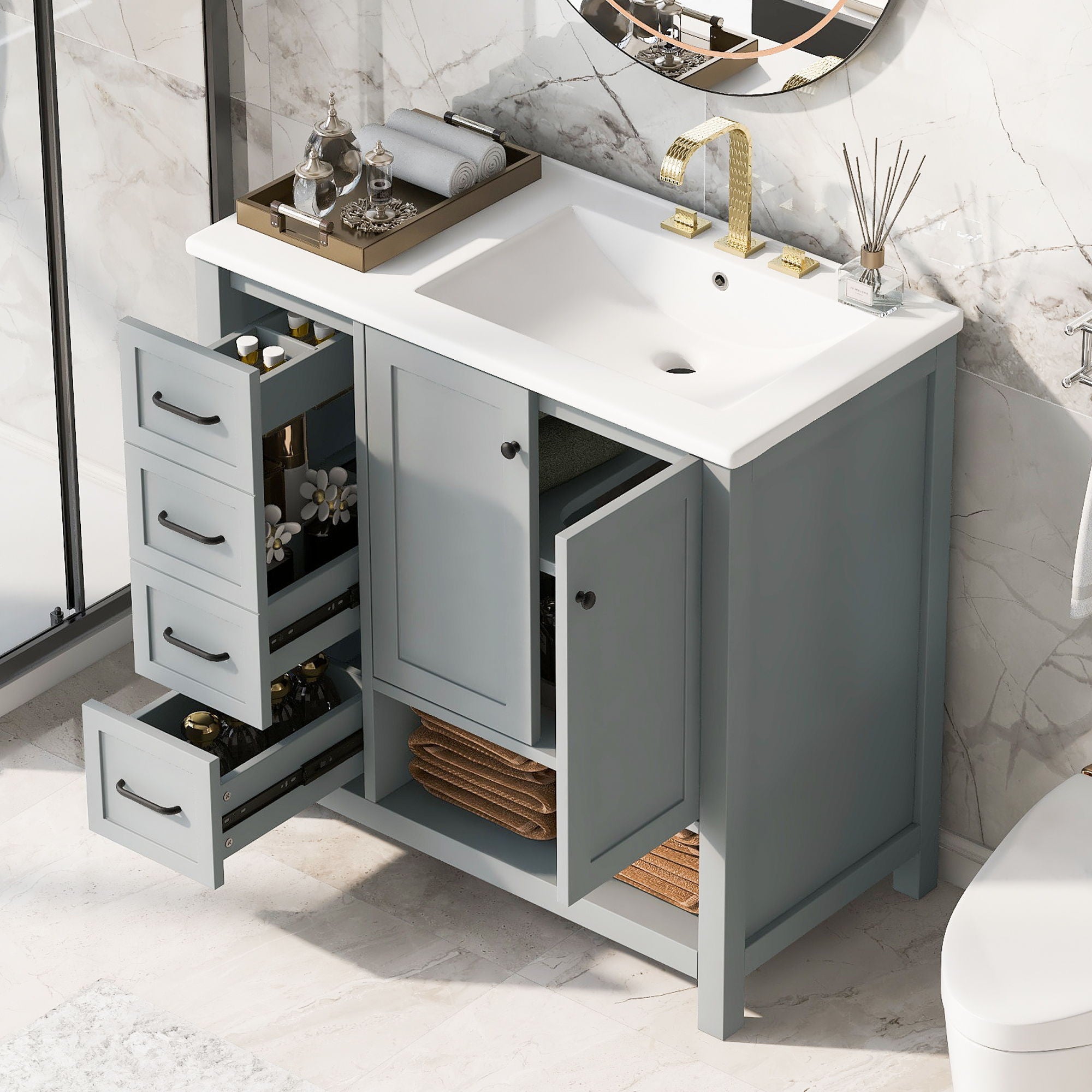 Modern Bathroom Vanity With Sink Top, 2 Doors And 2 Drawers