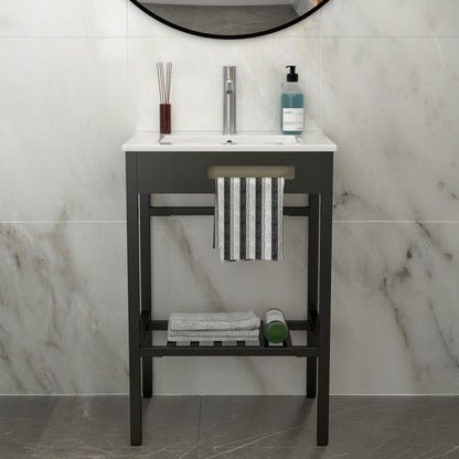 Console Sink With Legs, 24&quot; X 18&quot;, Durable Porcela With Frame - White / Black