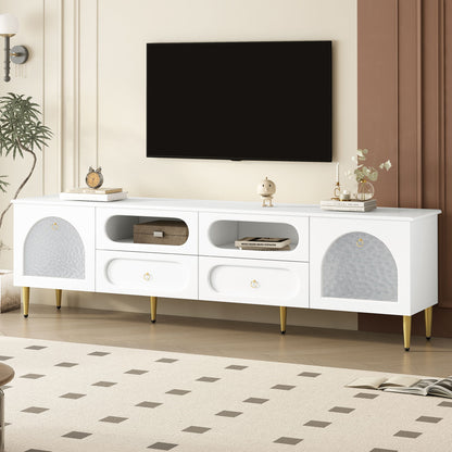 Retro TV Stand With 6 Metal Legs, 2 Cabinets, 4 Drawers And Anti-Tip Device