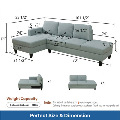 L - Shaped Sectional Sofa With Left Chaise &amp; Ottoman - Pale Green