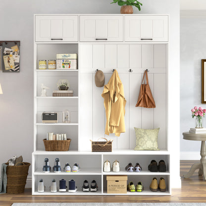 Farmhouse Hall Tree &amp; Bench And Shoe Storage