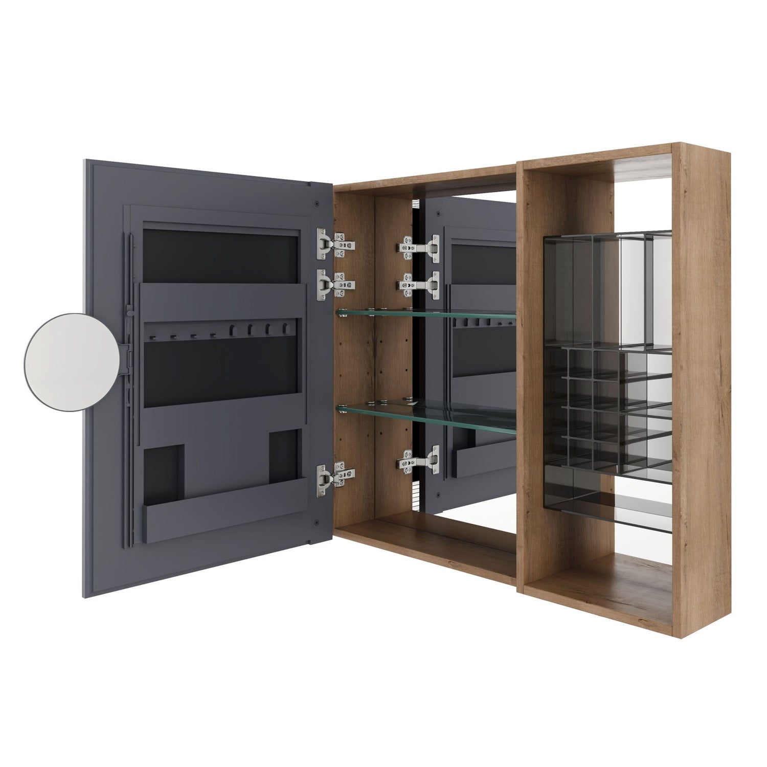 Wall Mounted Bathroom Mirror Cabinet, Adjustable Shelves - Imitative Oak