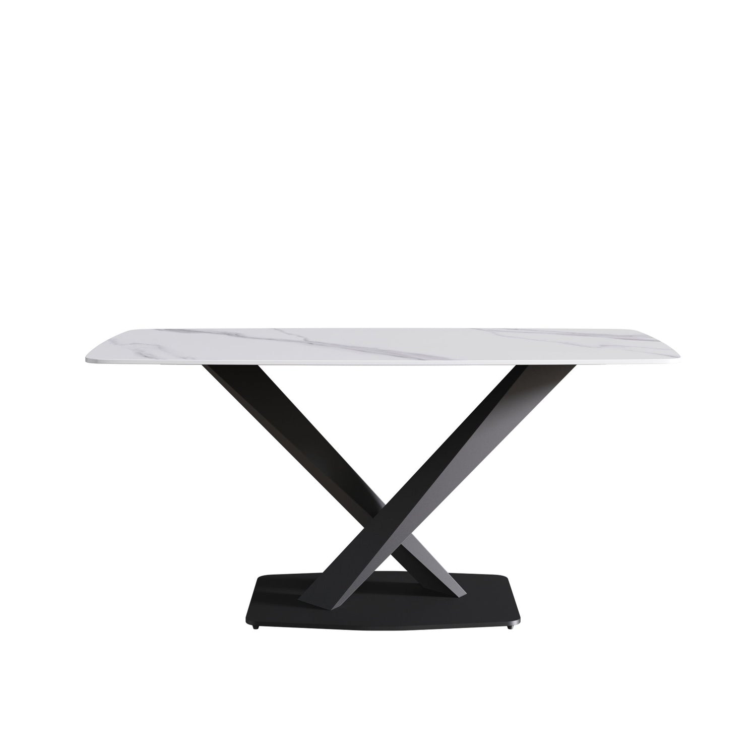63&quot; Modern Artificial Stone Dining Table, 6 People - White / Black