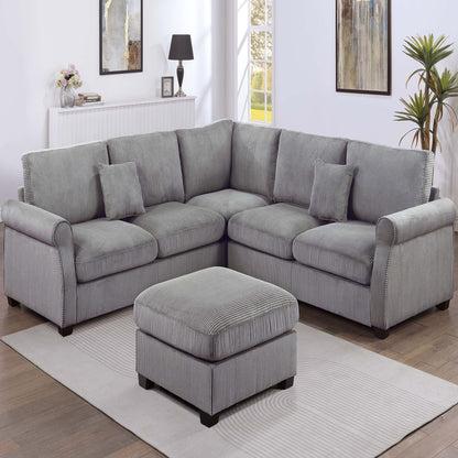 Modern Sectional Set With Corner Wedge, Loveseat, Ottoman &amp; 2 Pillows