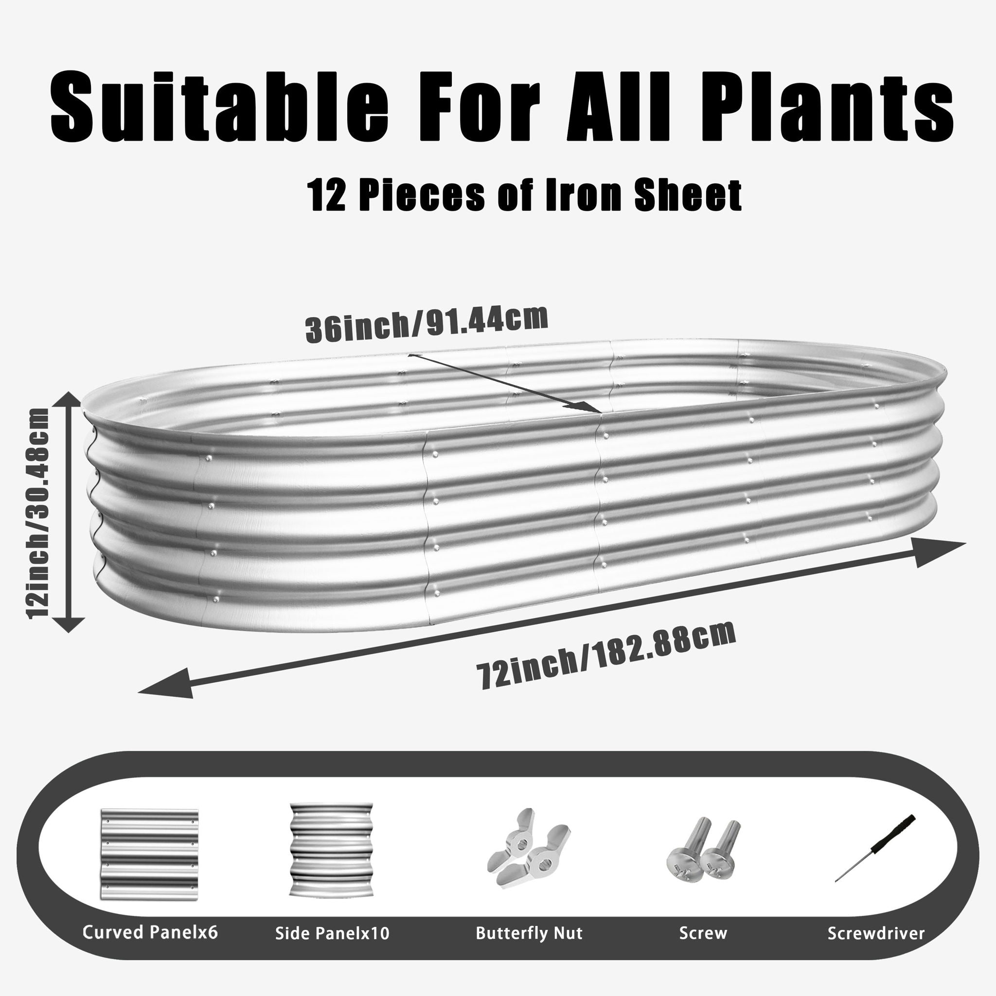 Heavy Duty Galvanized Raised Garden Bed Kit For Vegetables, Flowers &amp; Herbs