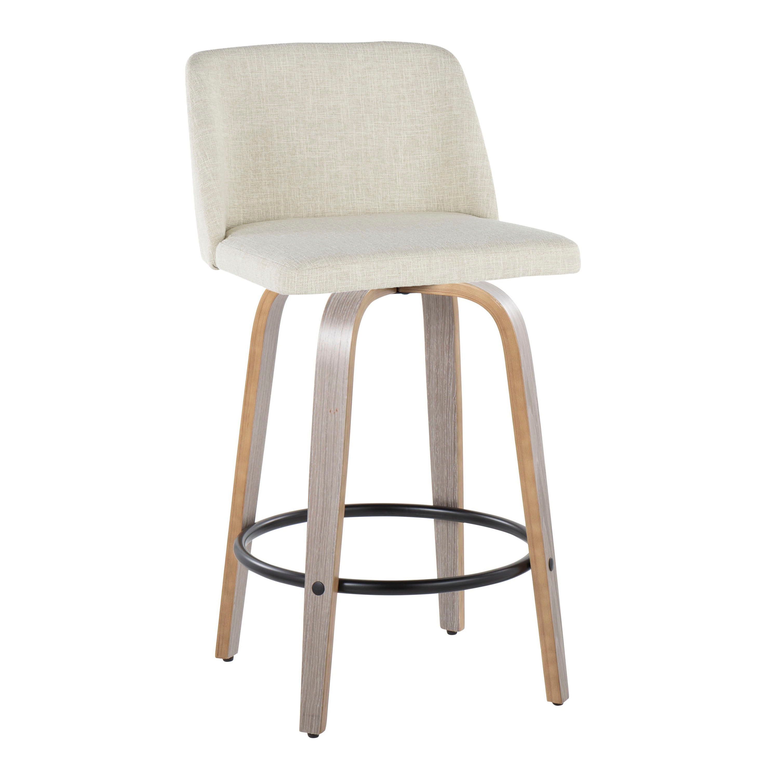 Toriano - Contemporary Fixed Height Counter Stool Swivel &amp; Round Footrest (Set of 2)