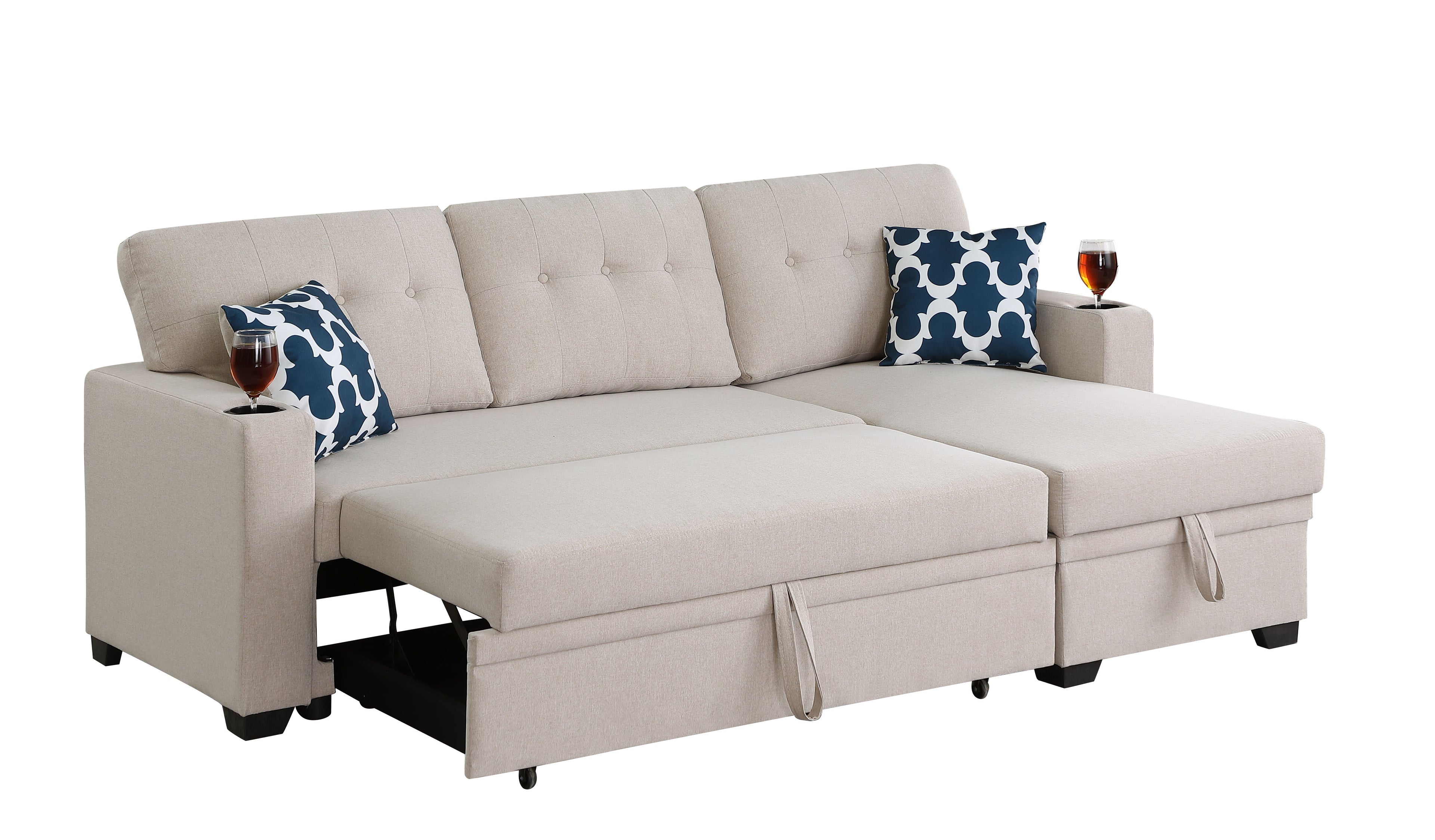 82&quot; Width Sectional With Storage Chaise And Cupholder Armrest