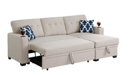 82&quot; Width Sectional With Storage Chaise And Cupholder Armrest