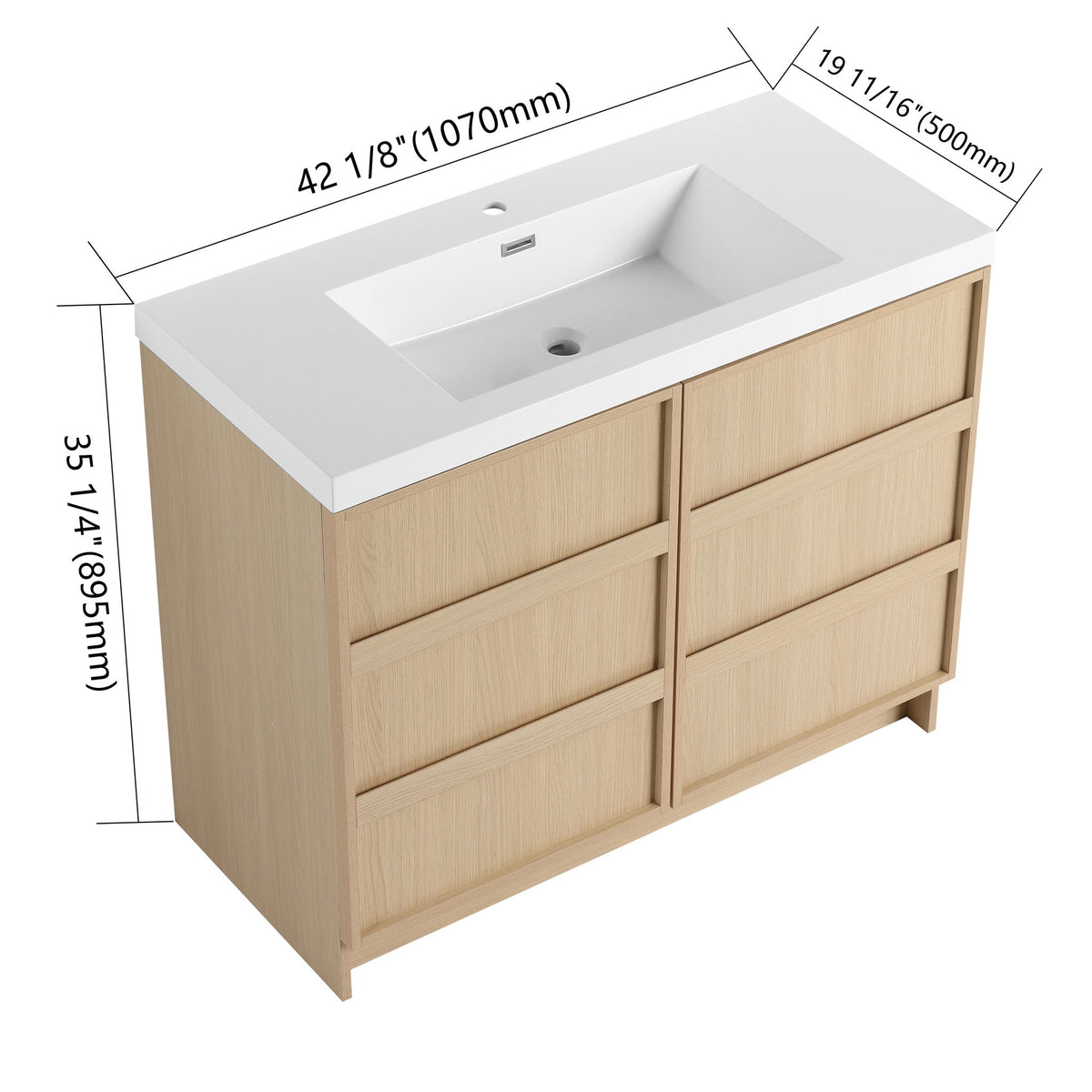42" Freestanding Bathroom Vanity &amp; Sink &amp; 2 Soft Close Cabinet Doors - Oak / White