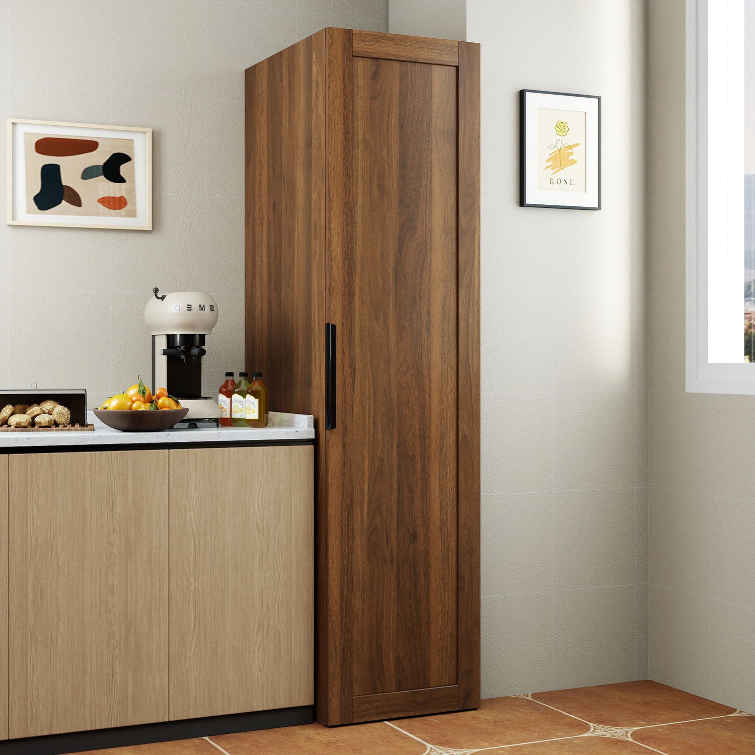 Freestanding Buffet Cupboards Sideboard With Doors &amp; Shelves, Kitchen Pantry Storage Cabinet - Walnut
