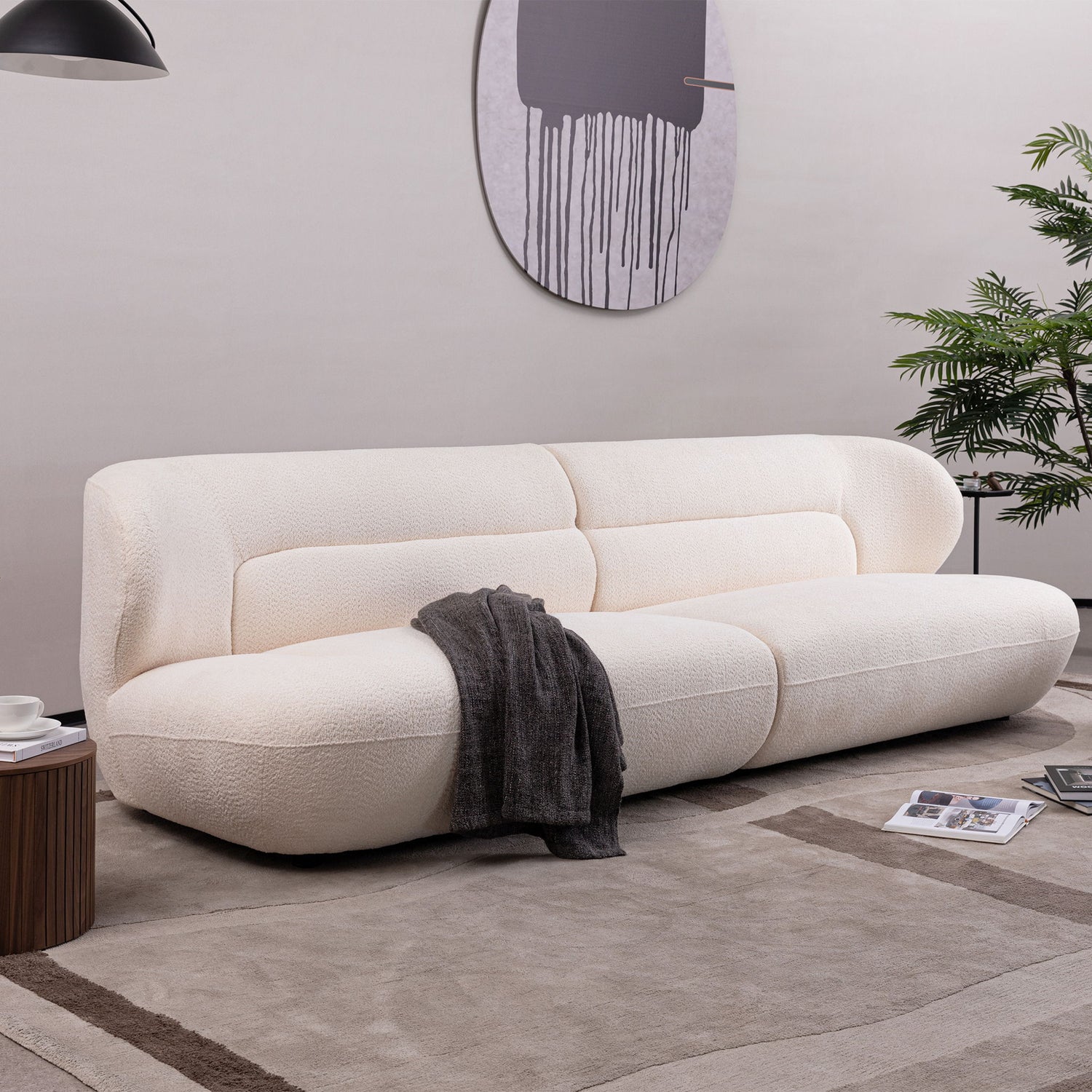 Modern Fashion Yp40116W Circular Curve Design Sofa, 4 Seater For Office &amp; Bedroom - White