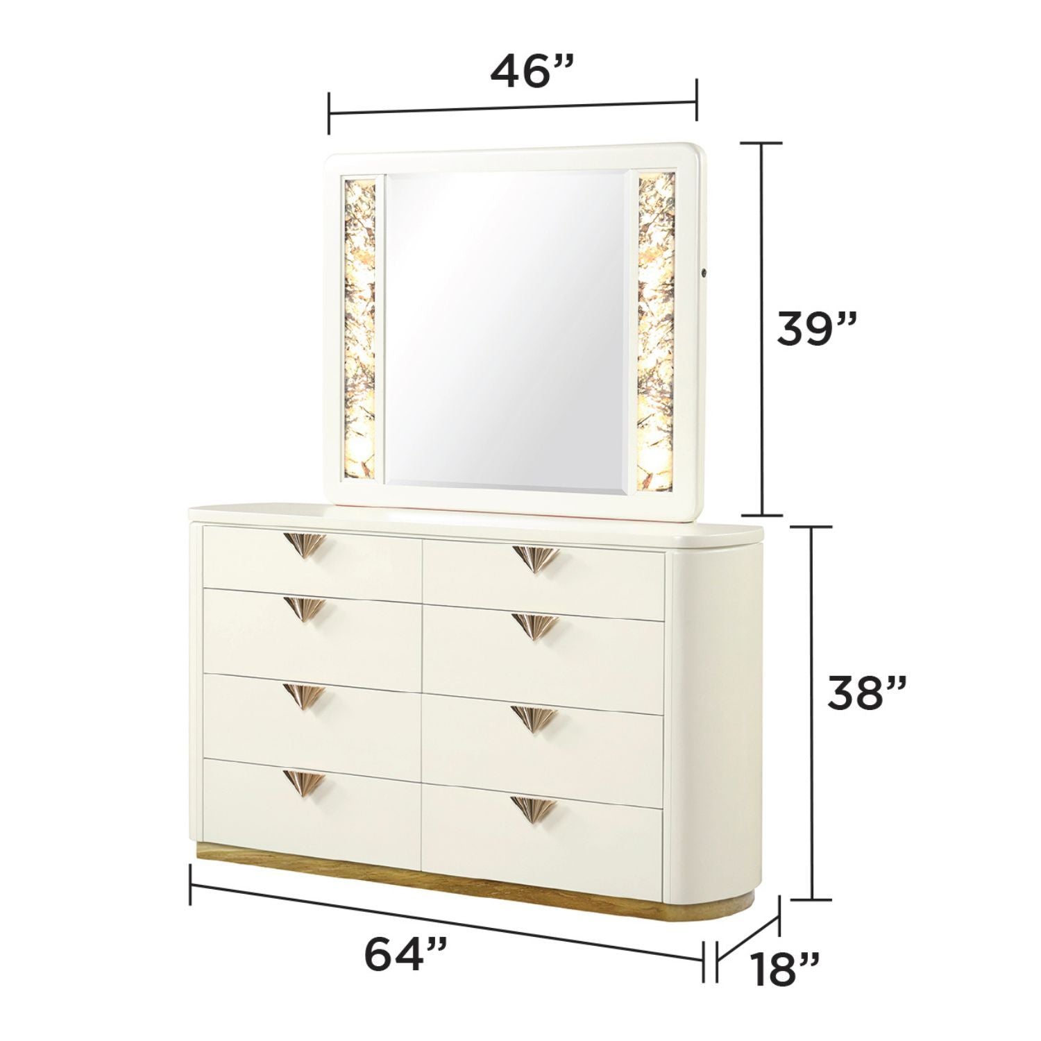 La Pierre - Rectangular Mirror &amp; LED Lighting Panels - Beige