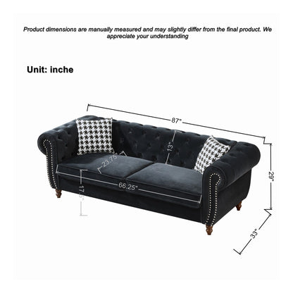 Chesterfield Velvet Upholstery Fabric Sofa With Roll Armrest &amp; Nailhead, Mid Century Modern 3 And 3 Seater Couch