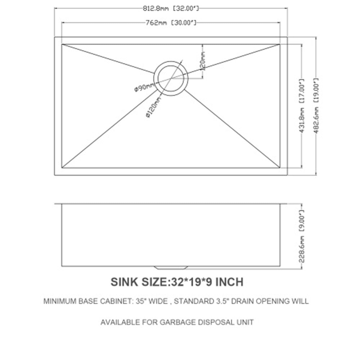 32&quot; Undermount Kitchen Sink With, Single Bowl - Brushed Nickel