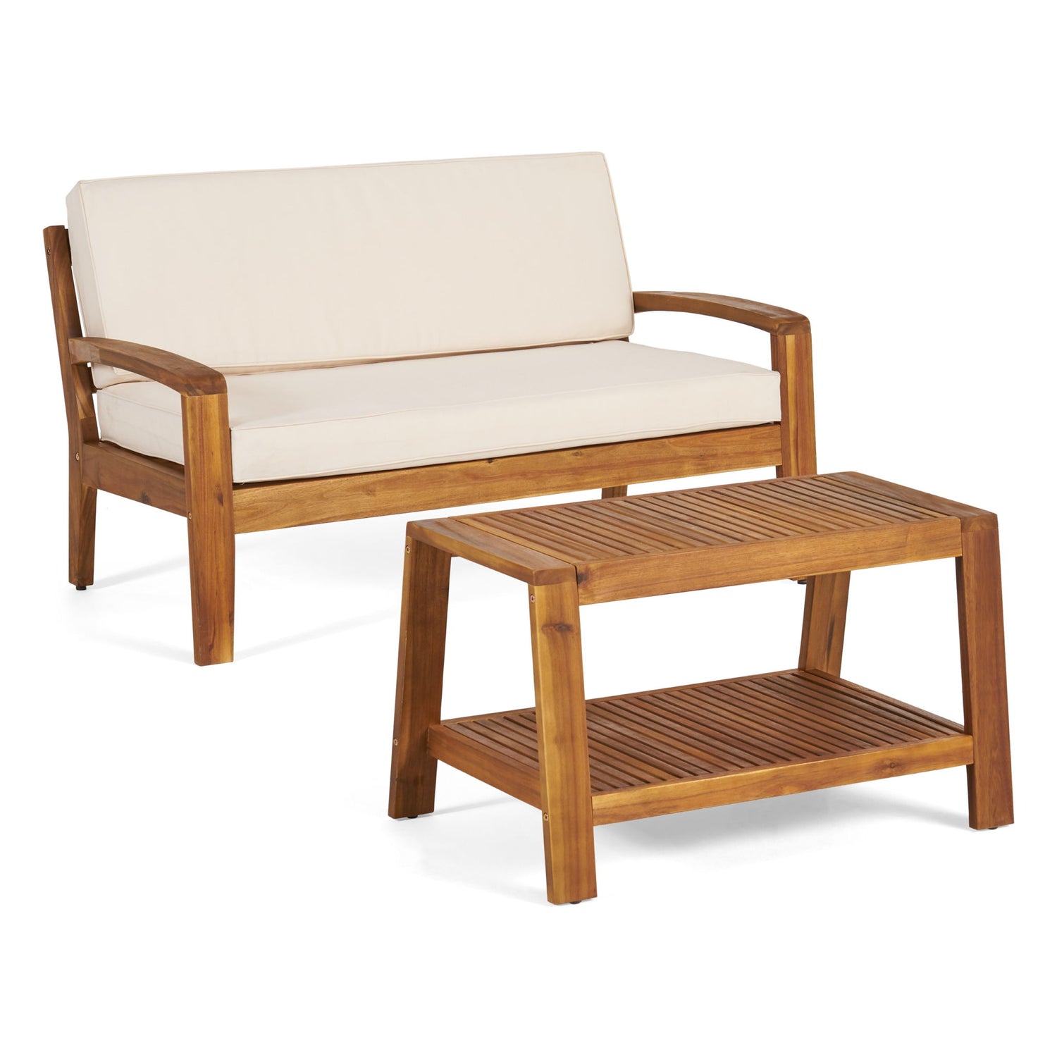2 Piece Outdoor Conversation Set (Loveseat &amp; Coffee Table With Water-Resistant Cushions)