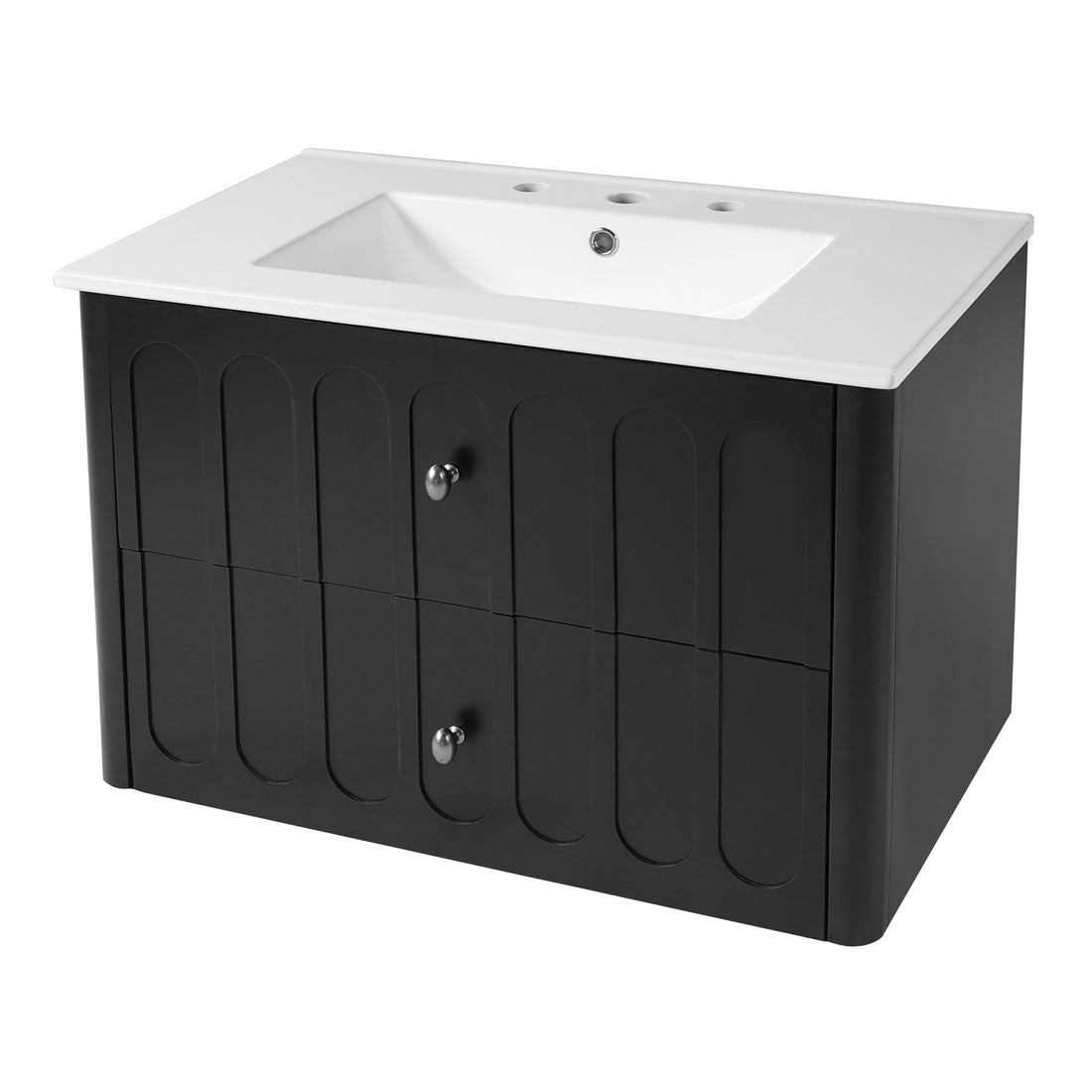 Floating Bathroom Vanity With Oval Knobs &amp; Round Edge, Soft Close Drawer Slides