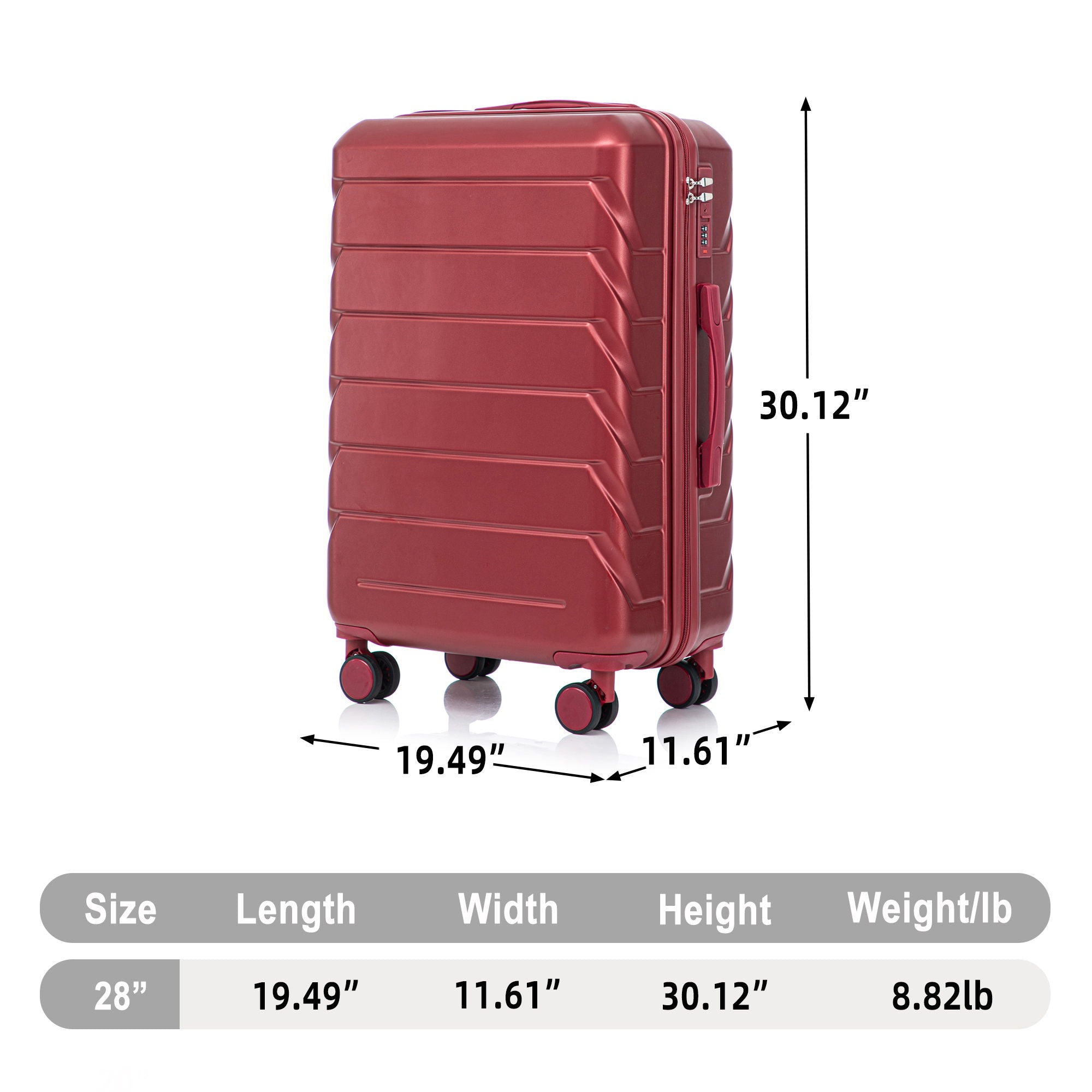 Hard Shell Luggage With Scratch Resistant Surface, 4 Wheels, Combination Lock &amp; Side Hooks