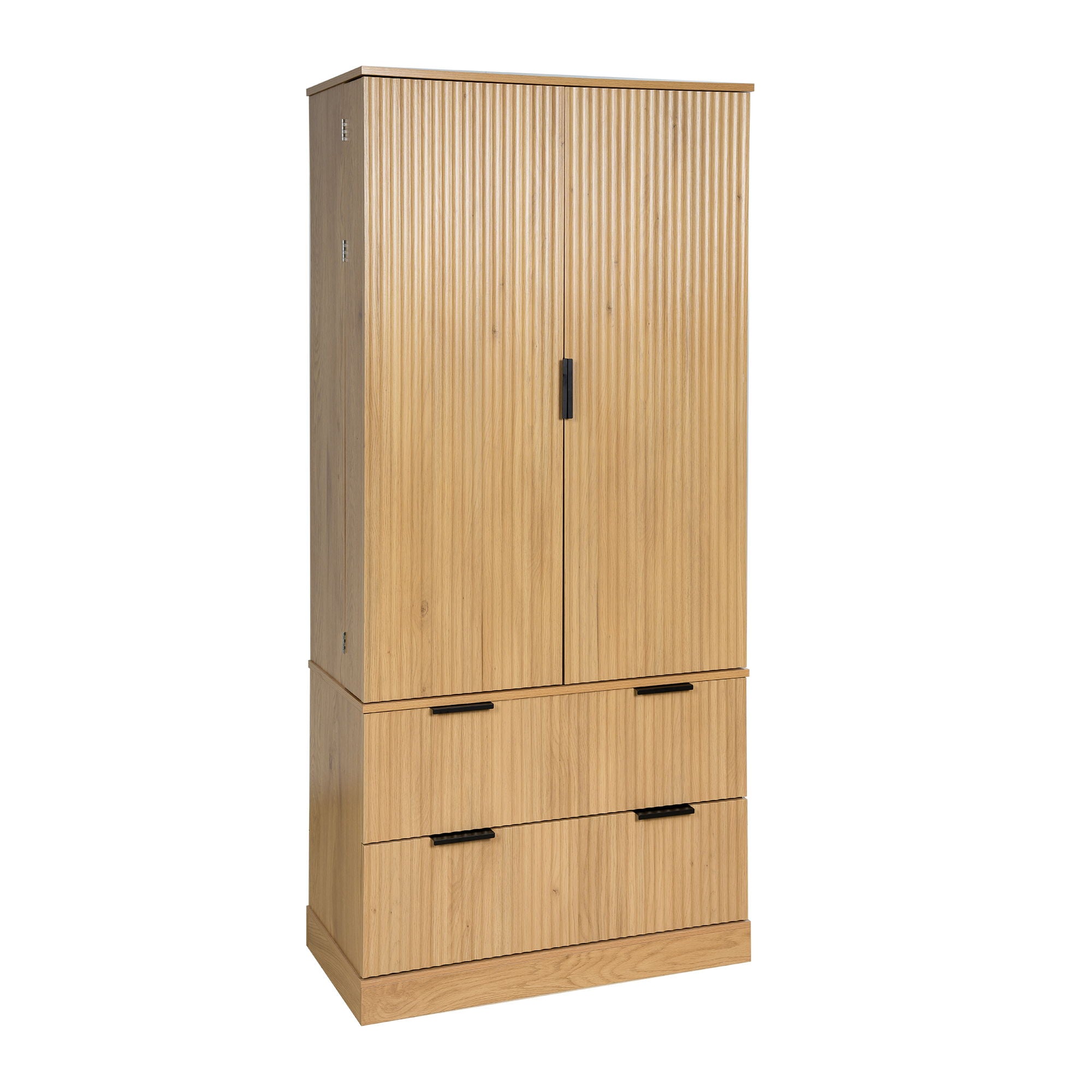 Fluted Kitchen Pantry Cabinet With 2 Large Drawers &amp; 8 Door Spice Rack Freestanding Storage Organizer - Oak