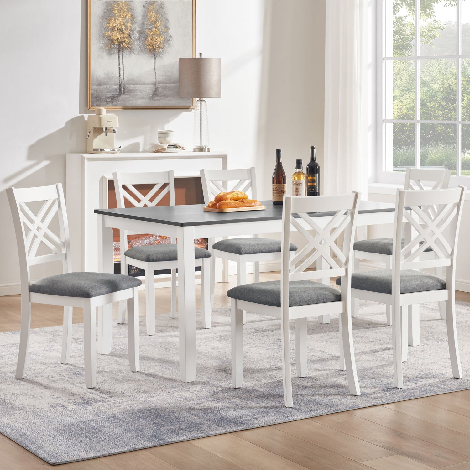 Kitchen Dining Set, Rectangular Dining Table &amp; Upholstered Chairs