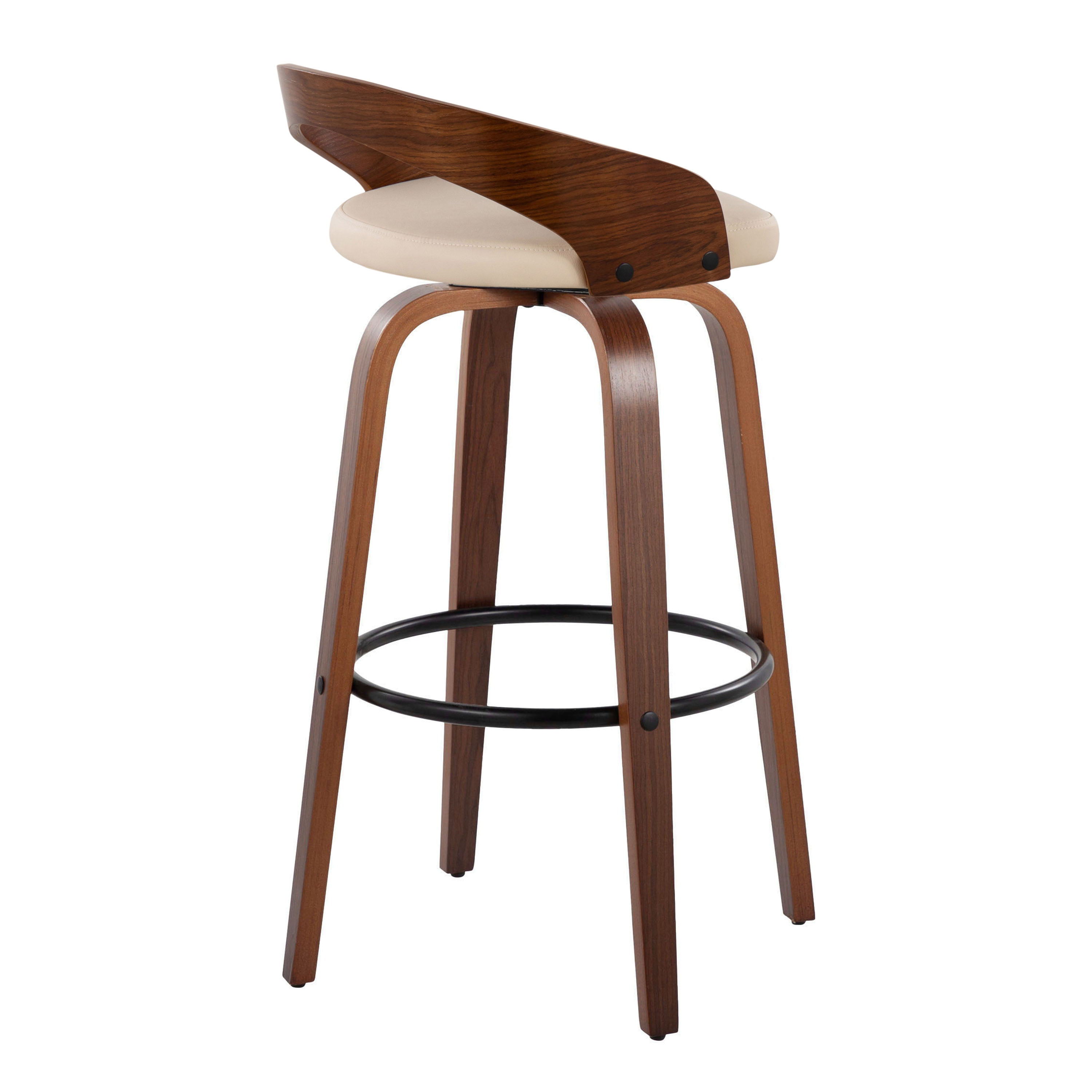 Grotto - Mid Century Modern Fixed Height Barstool &amp; Swivel With Round Footrest (Set of 2)