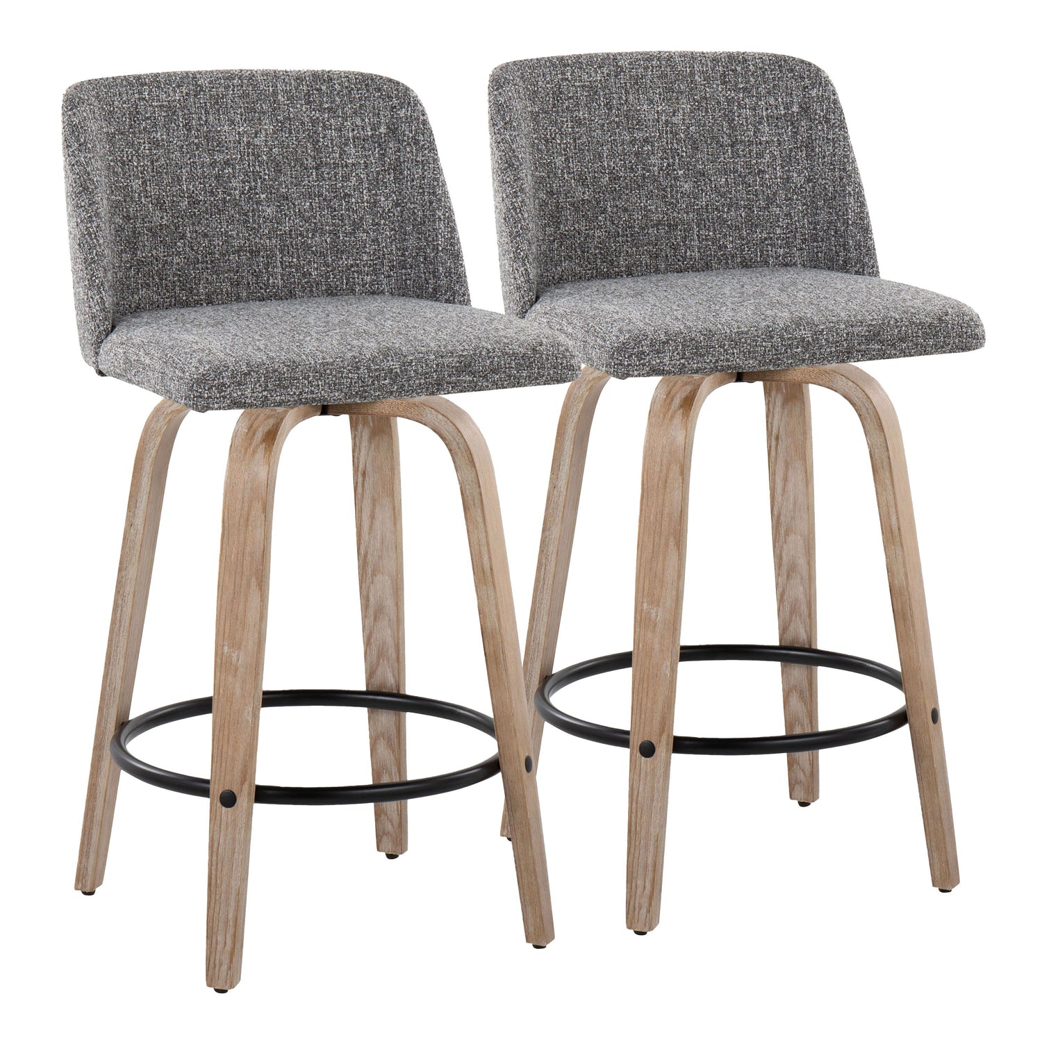 Toriano - Contemporary Fixed-Height Counter Stool &amp; Swivel With Round Footrest (Set of 2)