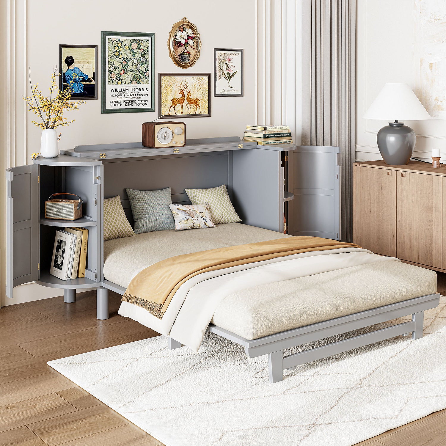 Murphy Bed With Hidden Storage &amp; Modern Woven Design