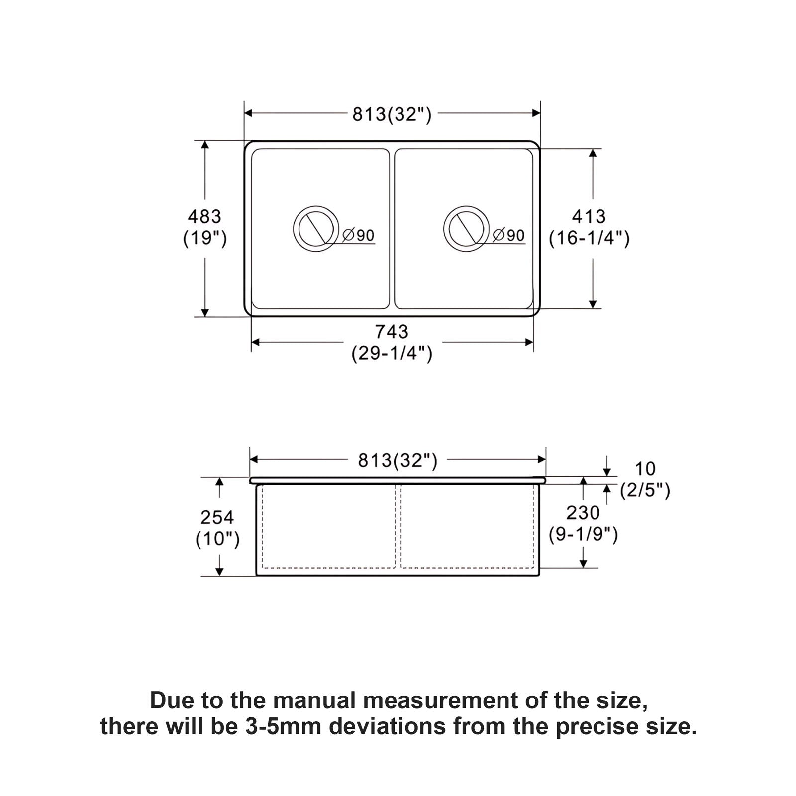 32&quot; Undermount Double Bowl Kitchen Sink Rectangular Deep Dual Bas With Grids - White