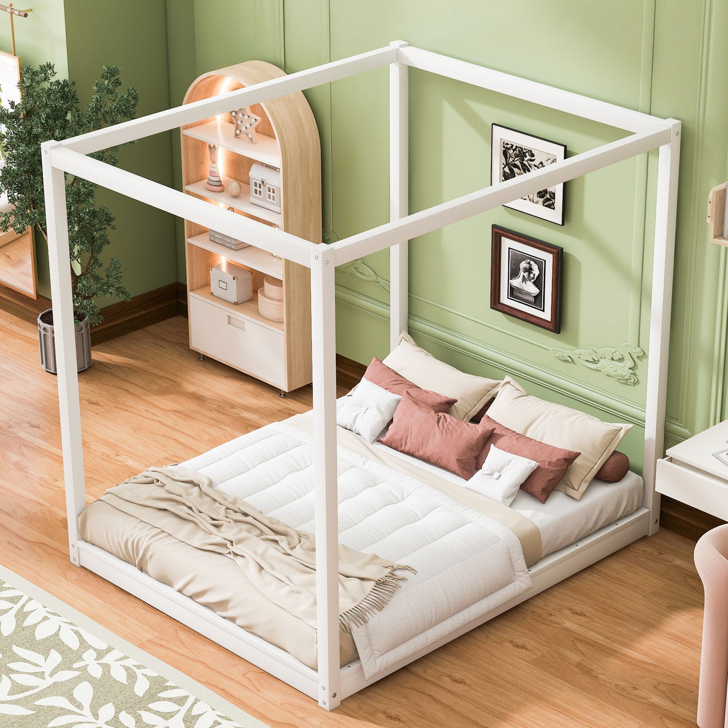 Wood Canopy Platform Bed With Support Legs And Airflow Slats