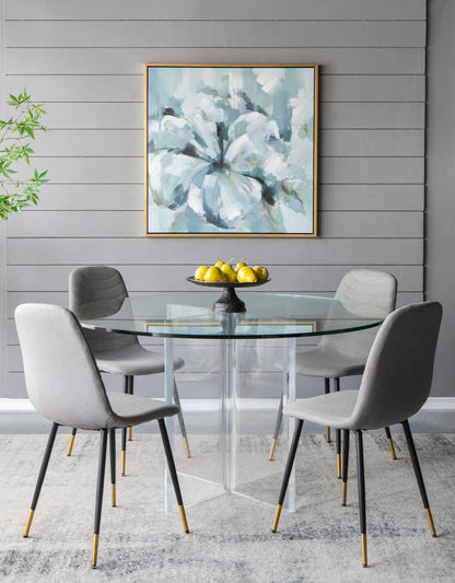 Large Modern Flower Oil Painting, SquareFrame Wall Art - Blue / Gray