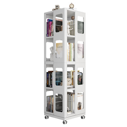 4 Tier All Steel Rotating Bookshelf With 360° Wheels, Large Size Sturdy &amp; Spacious Book Rack, New Style Bookshelf - White