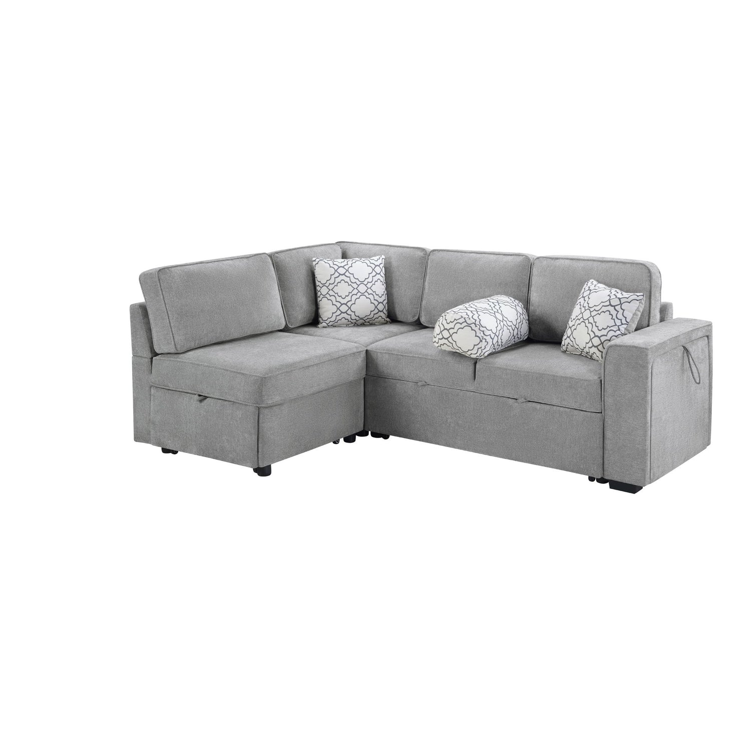 Convertible Sectional L-Shaped Sofa With Dual Pull-Out Sleepers, Flip-Top Table, USB Ports, Cup Holder &amp; Storage
