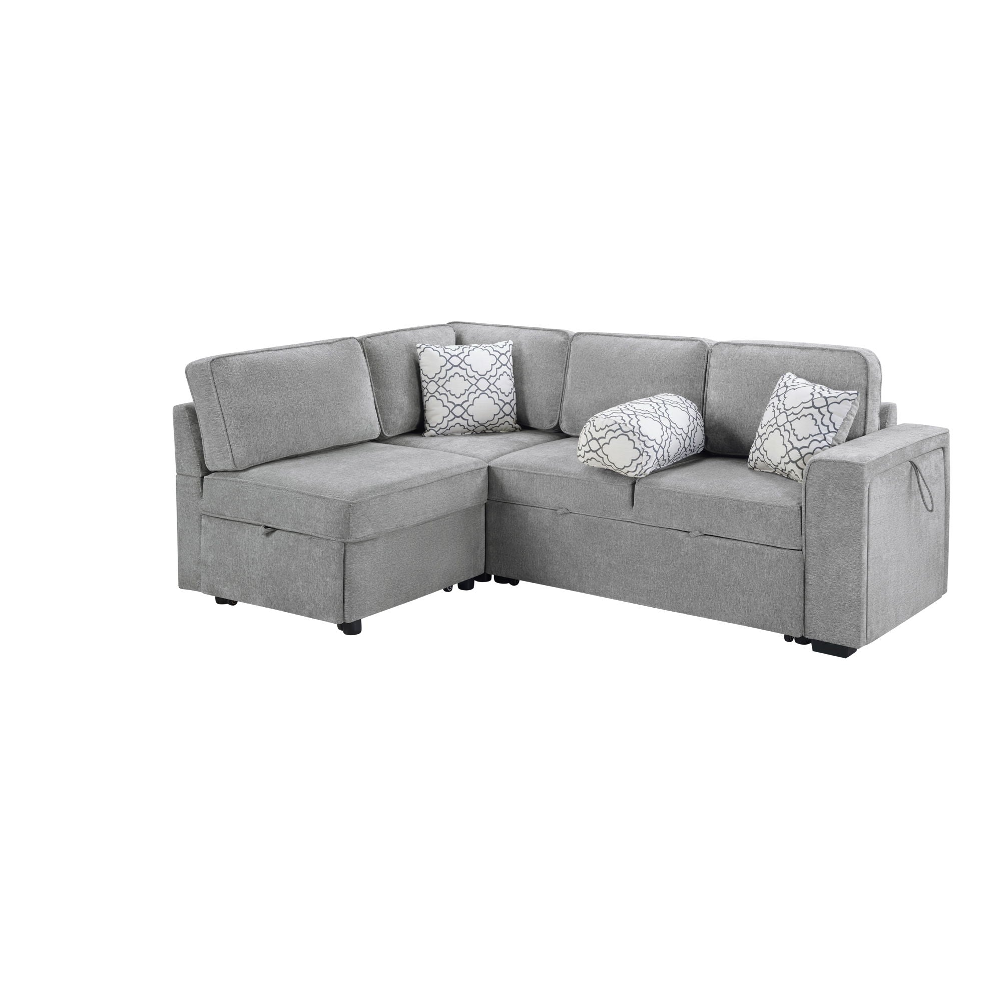Convertible Sectional L-Shaped Sofa With Dual Pull-Out Sleepers, Flip-Top Table, USB Ports, Cup Holder &amp; Storage