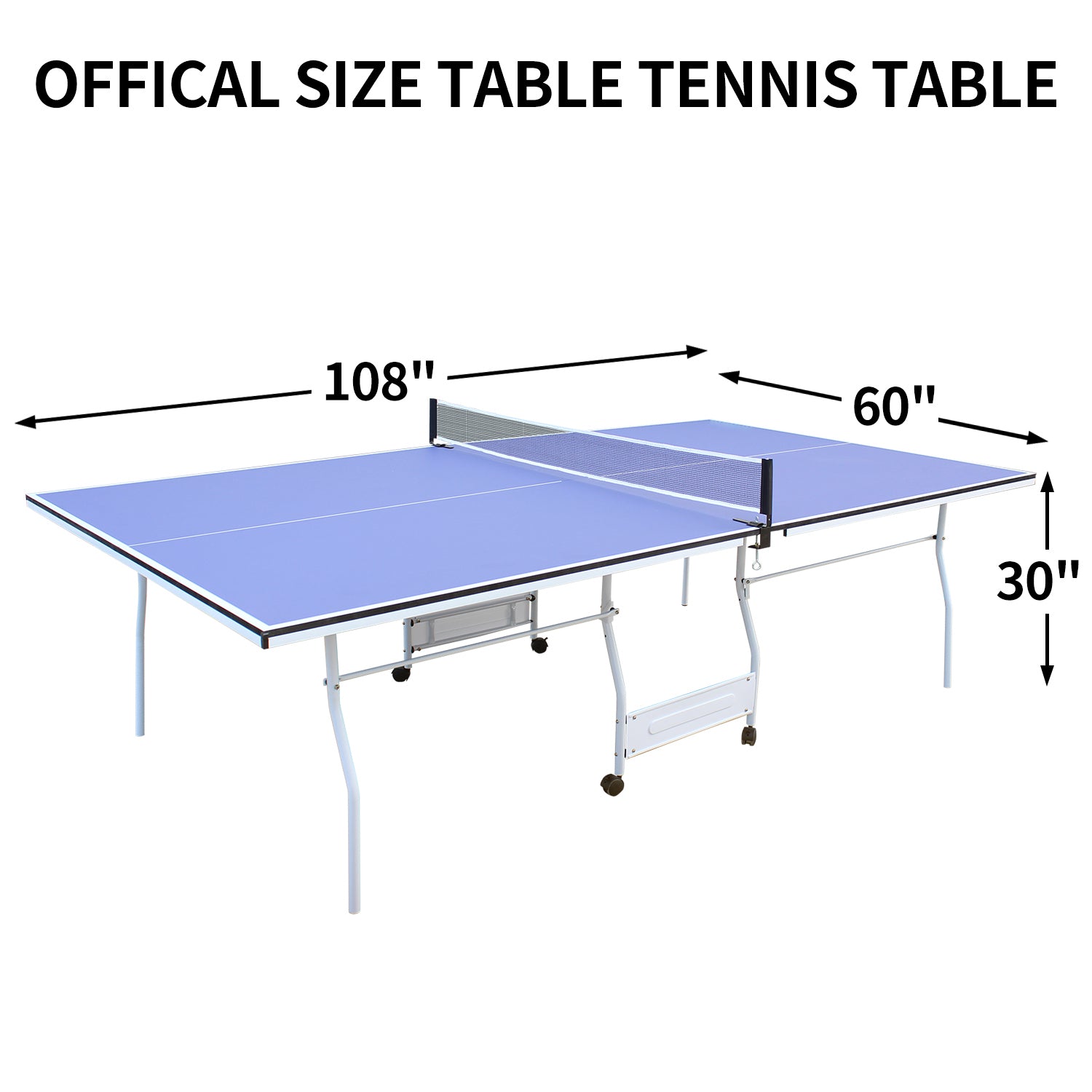 9ft Mid-Size Table Tennis Table Foldable &amp; Portable Ping Pong Table Set for Indoor Games with Net, 2 Table Tennis Paddles and 3 Balls