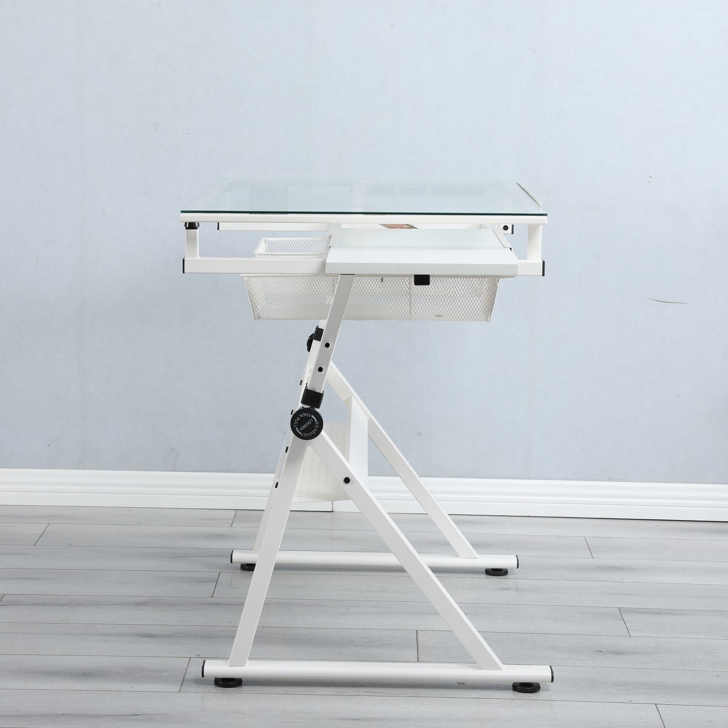Adjustable Tempered Glass Drafting Printing Table With Chair