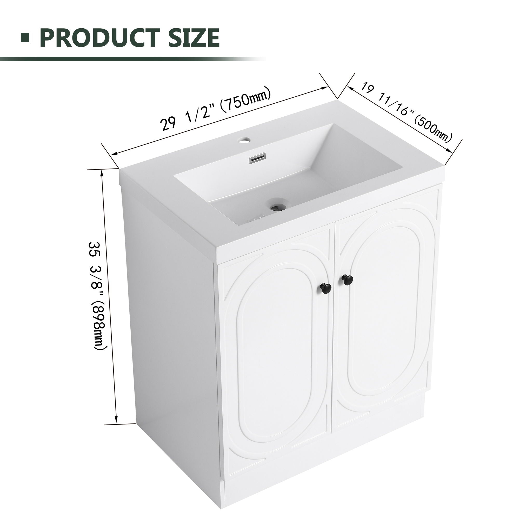 Contemporary Freestanding Bathroom Vanity With Resin Sink &amp; Soft-Close Cabinet Doors